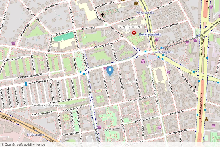 Karte mit dem Standort der Praxis in der Andréestraße 3, München